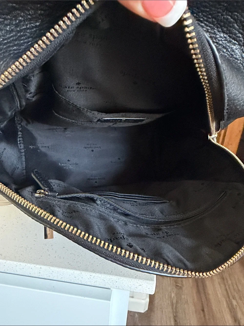 kate spade Black Pebbled Leather Mini Backpack with Gold Hardware